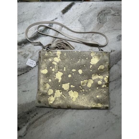 Vash Rose Gold Hair On Hide Leather Clutch With Removable Crossbody Strap NWT - Picture 1 of 11